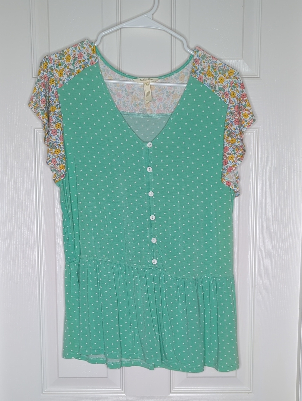 Matilda Jane Dream Chasers Free To Be Top Green Polka Dot in Size Medium